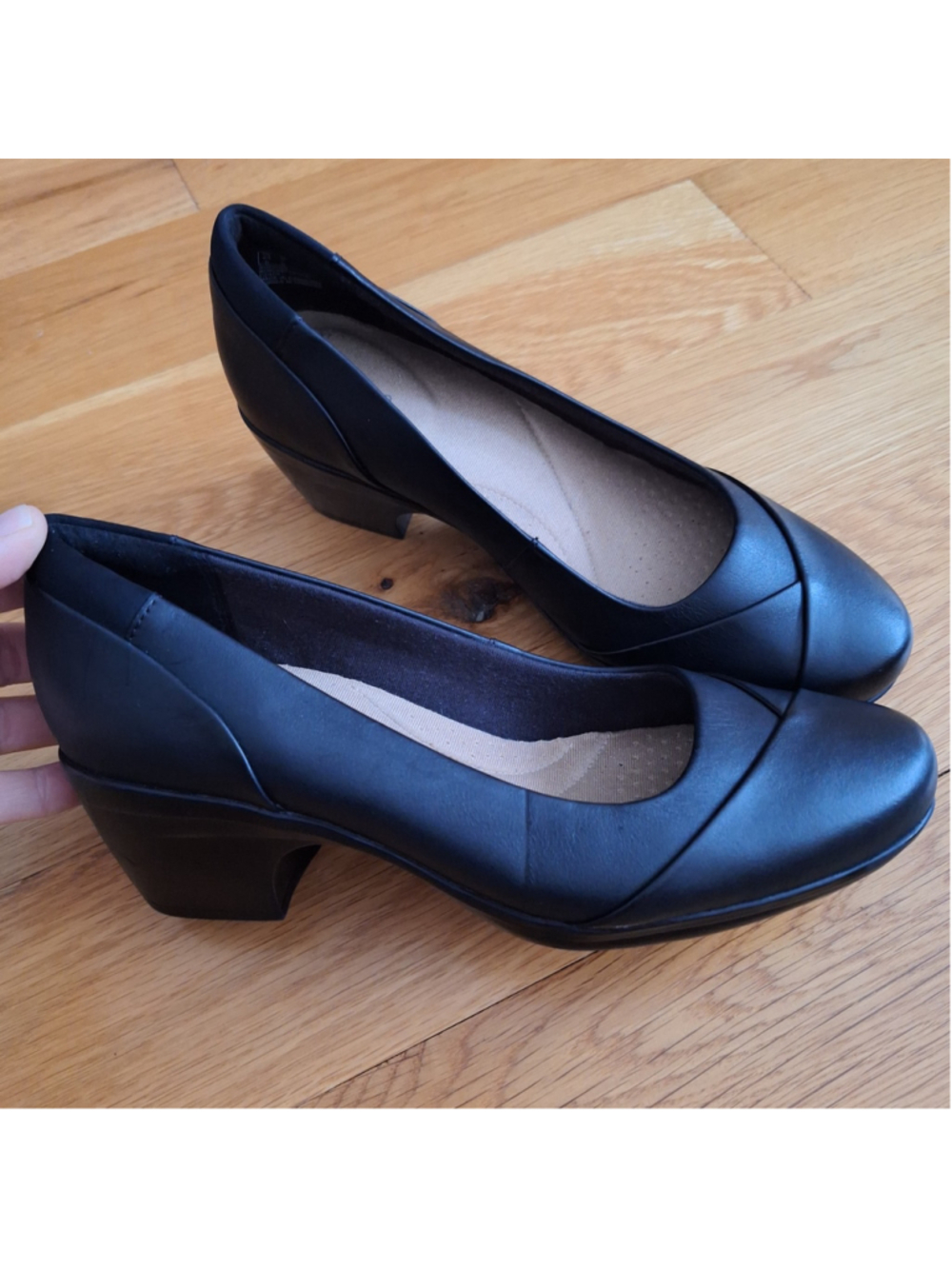 Clarks Collection Emily Alexa Pumps Womens 7 Black Block Heel Shoes Career